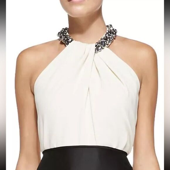 Carmen Marc Valvo Black Beaded-Neck Halter Top Size 16 NWT - Picture 3 of 9